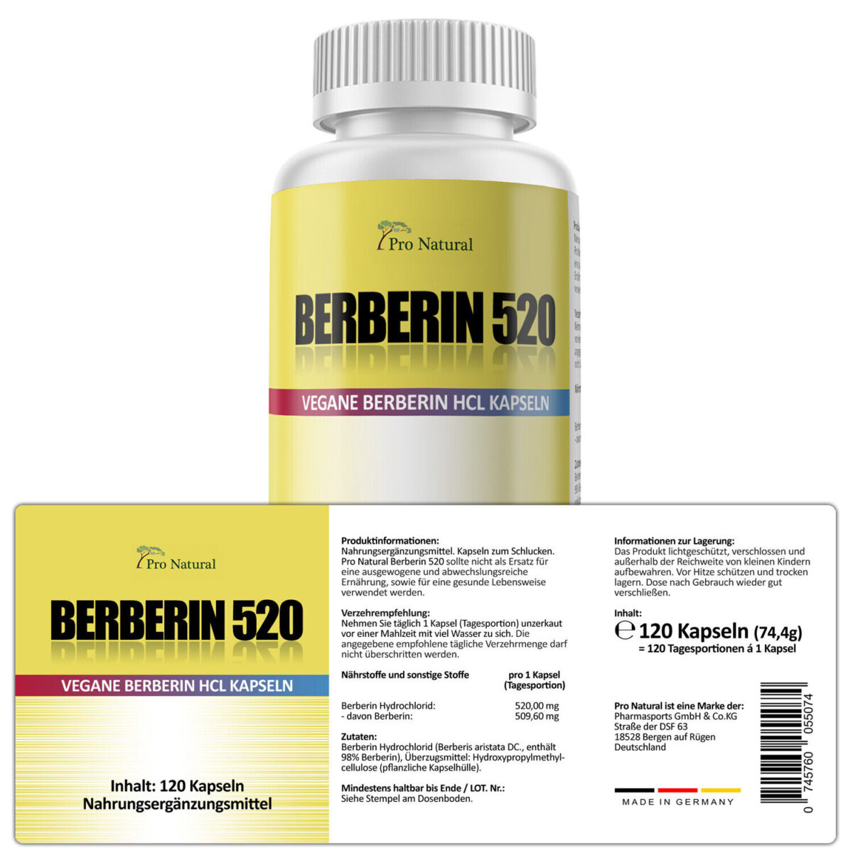 2x BERBERIN HCL = 240 Kapseln á 500mg - vegan - Extra Hochdosiert -