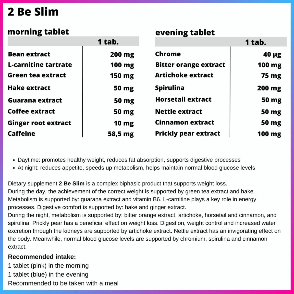 Colfarm S.A. 2 Be Slim Ergänzungsmittel - 60 Tabletten