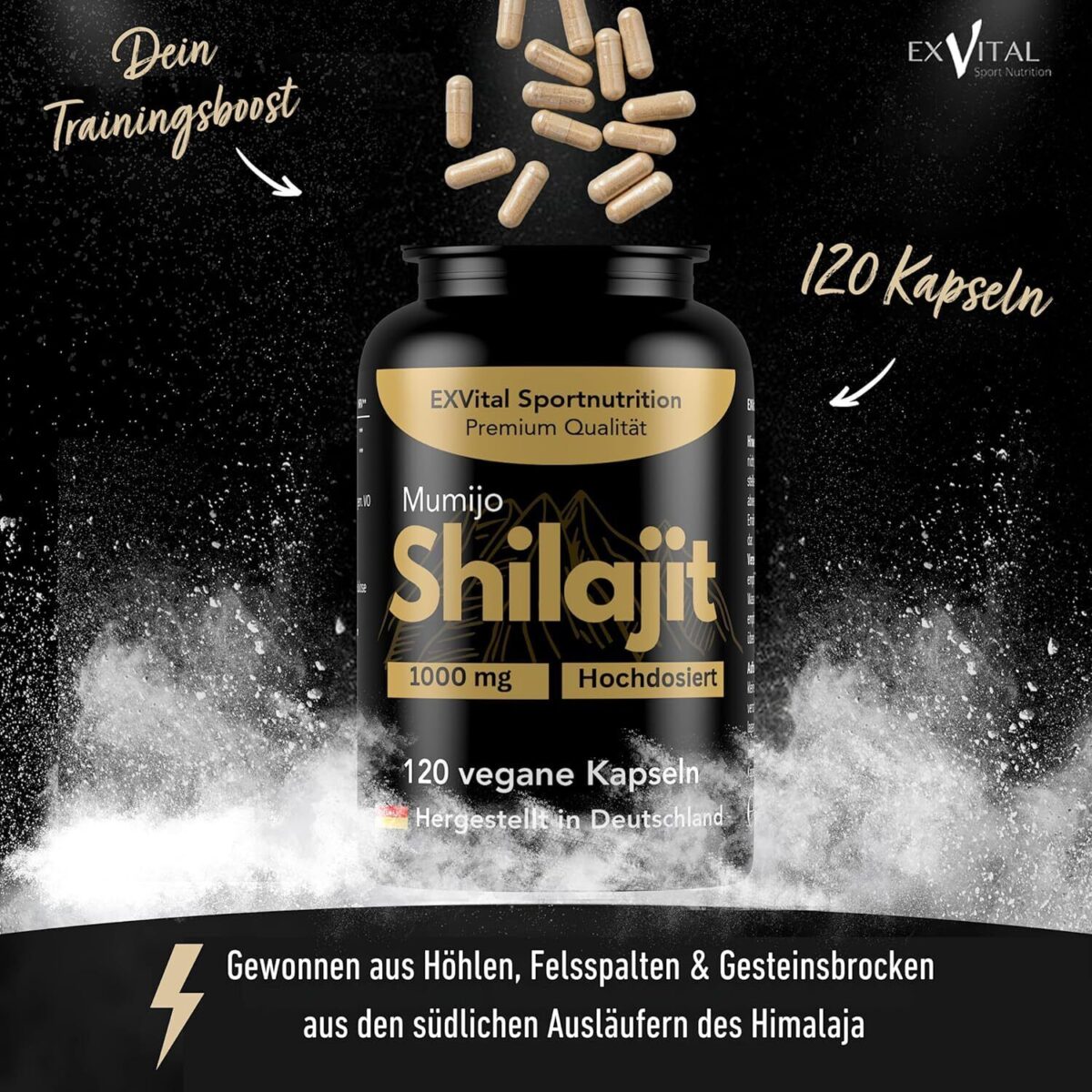 Mumijo Shilajit Kapseln, hochdosiert 1000mg von EXVital, Fulvin- und Huminsäuren