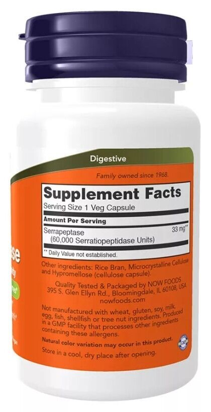 Now Foods Serrapeptase (60,000 SPU) - 60 Vege Kapseln Unflavoured
