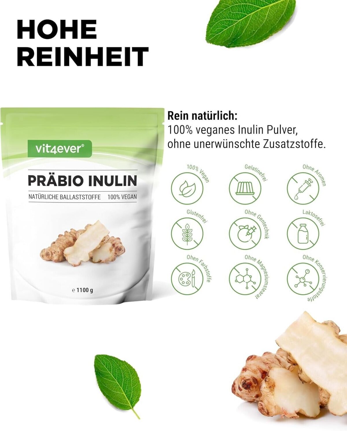 PREMIUM INULIN PULVER 1100 g - natürliche Ballaststoffe - Vegan - Darmflora