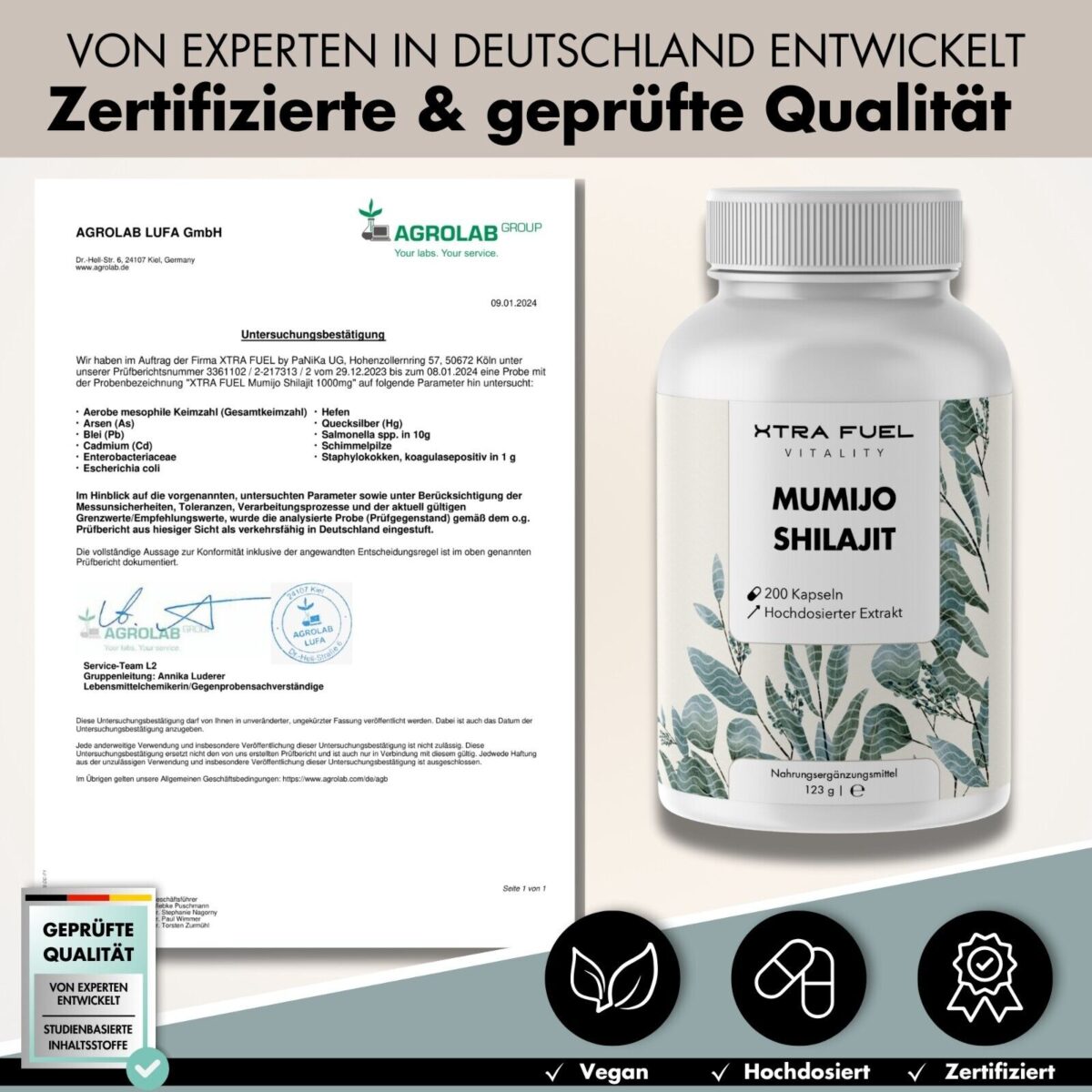 Shilajit Kapseln 200 Stück, Mumijo Shilajit Extrakt - 100% rein, vegan & geprüft