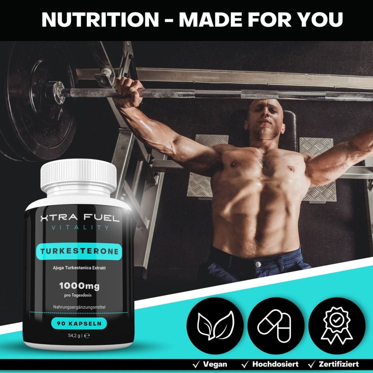 Turkesterone 1000mg | 90 Kapseln hochdosiert + geprüft | Beliebt bei Kraftsport