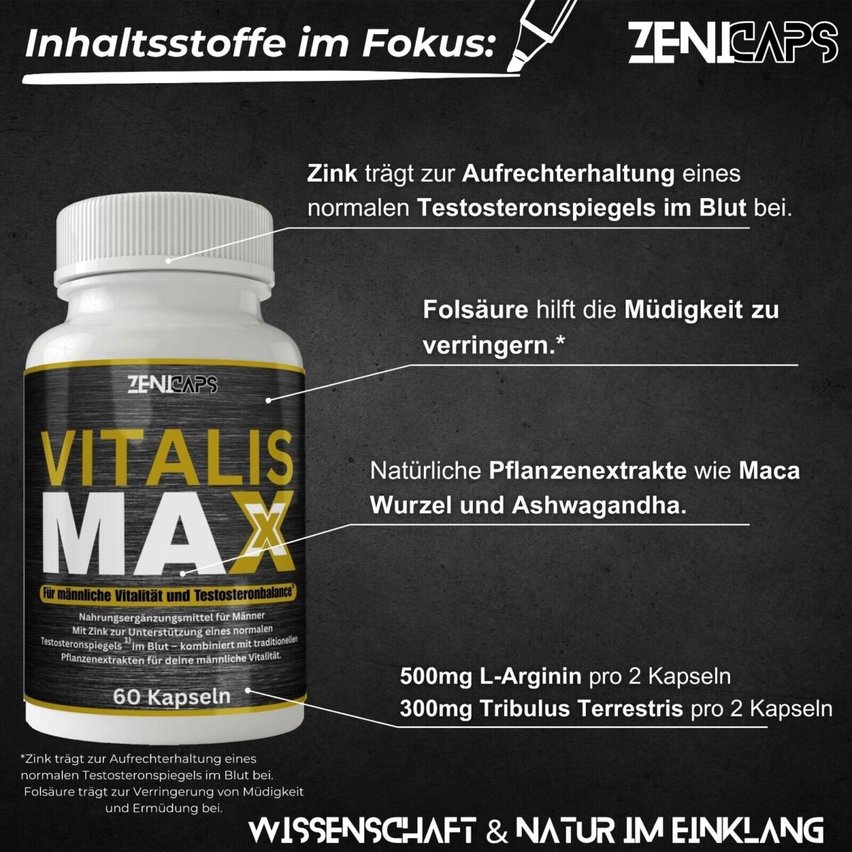 ZENICAPS Vitalis Max Kapseln | Kraft für den aktiven Mann | Einfache Anwendung